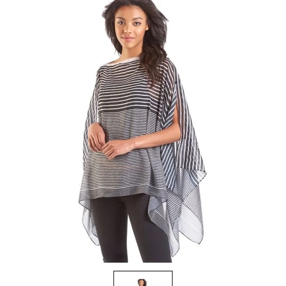 Charlie Paige Black/White/Gray Striped Sheer Poncho Cover-Up - Picture 1 of 5
